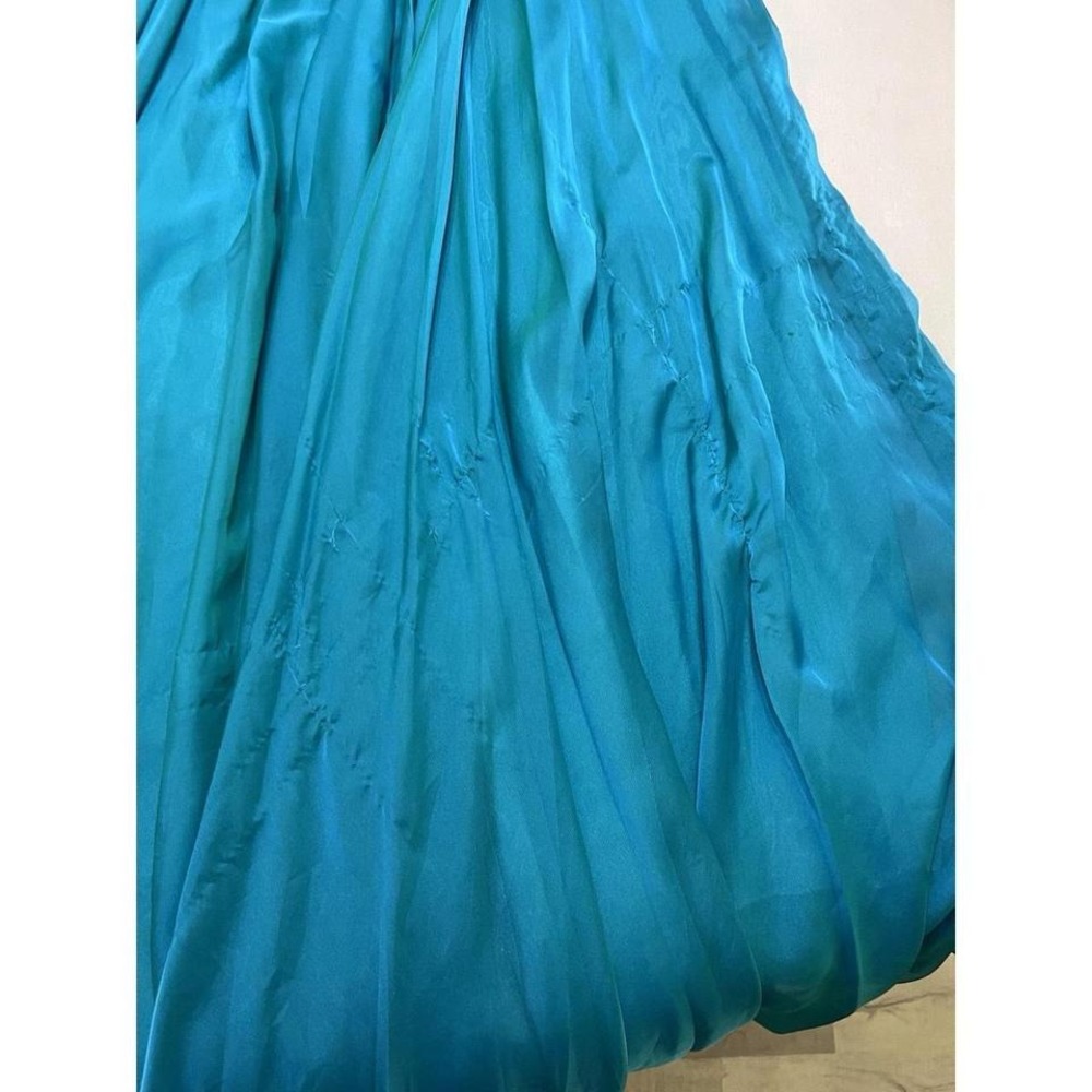 Prom Dress Strapless Teal Sweetheart Formal Medium Chiffon FLAW - Picture 5 of 8
